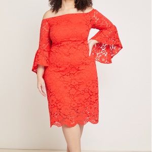 Eloquii Off the Shoulder Flare Sleeve Lace Dress